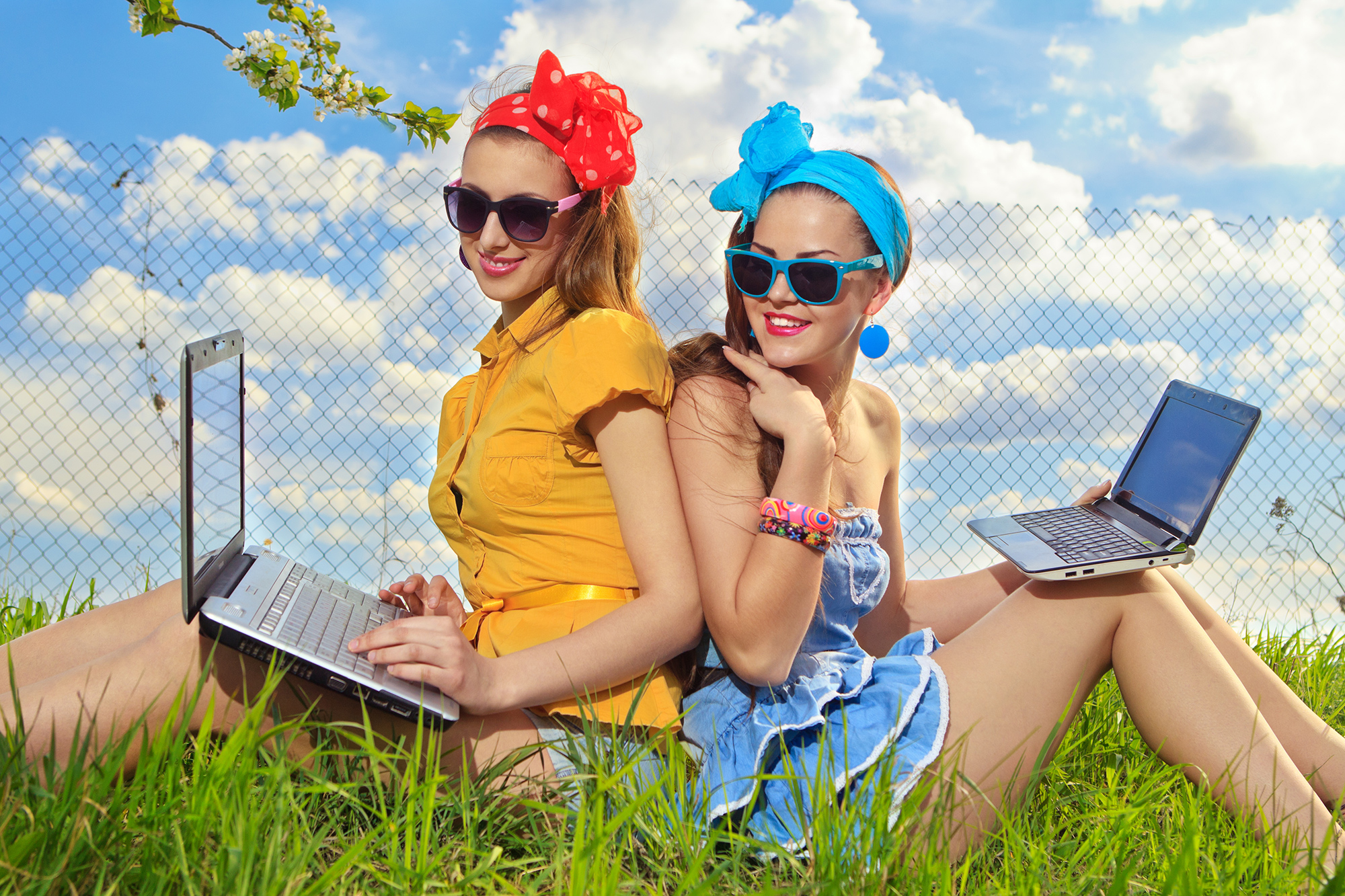 two women coding - a background image